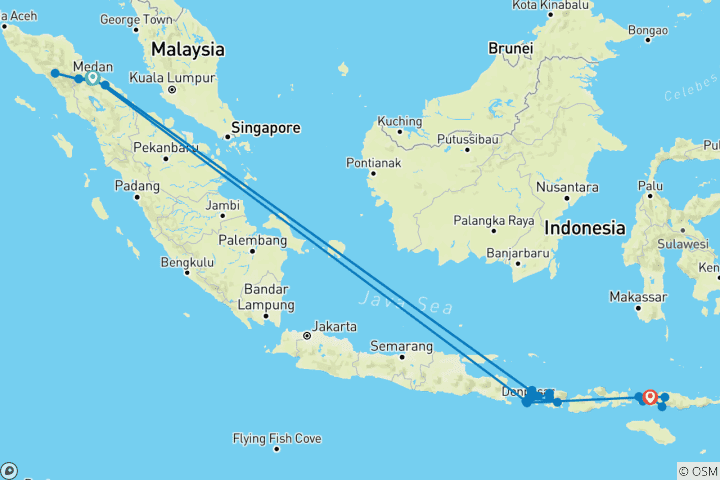 Mapa de Aventura épica en el archipiélago: De Sumatra a Flores en 30 días