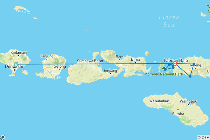 Mapa de De Ubud a Flores: Dragones de Komodo, Playas y Excursiones Tribales