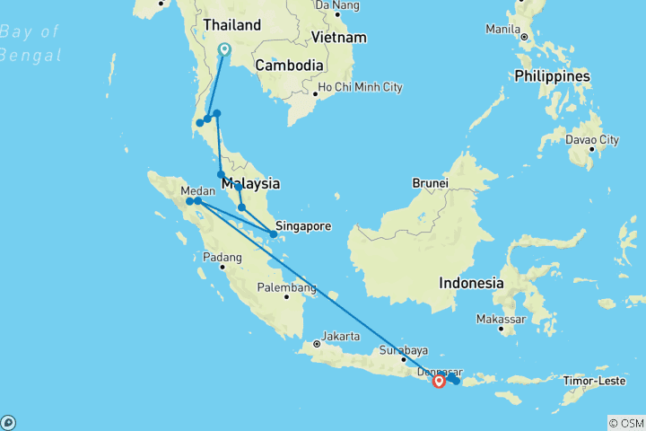 Carte du circuit De Bangkok à Bali : Street Food, sommets et escapades insulaires