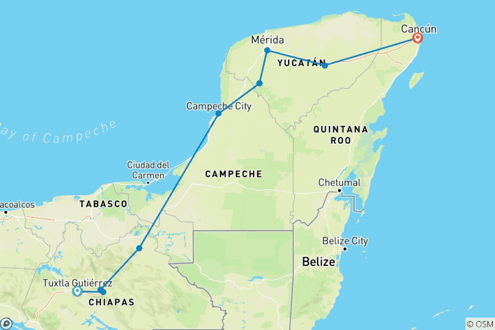 Map of Best of Chiapas & Yucatan with the Maya Train