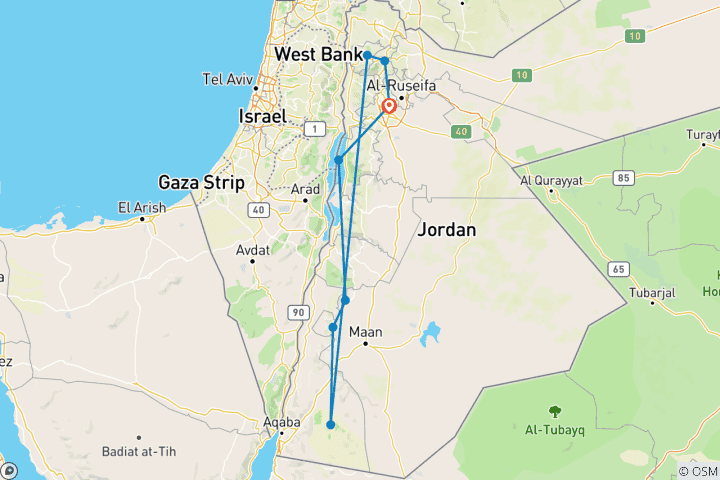 Carte du circuit Points forts de la Jordanie