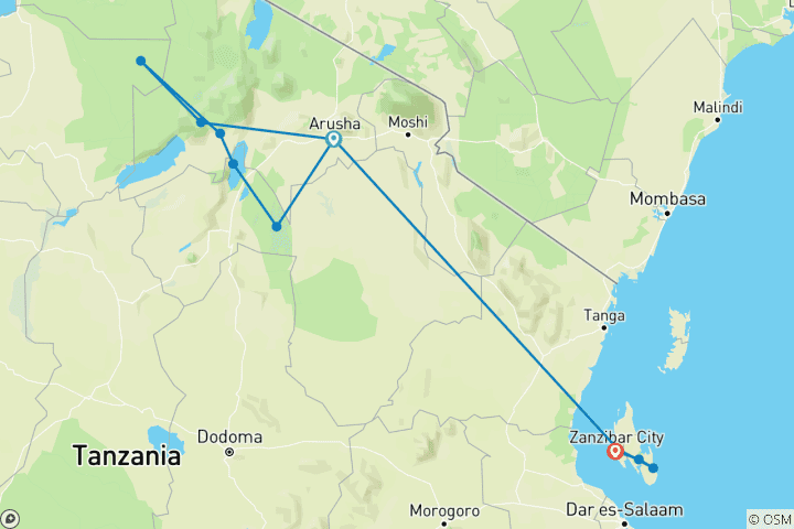 Carte du circuit L'incroyable Tanzanie : du Serengeti à Zanzibar