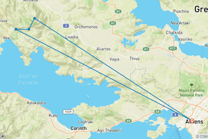 Carte du circuit Le meilleur d'Athènes, Delphes et le Cap Sounion - 5 jours