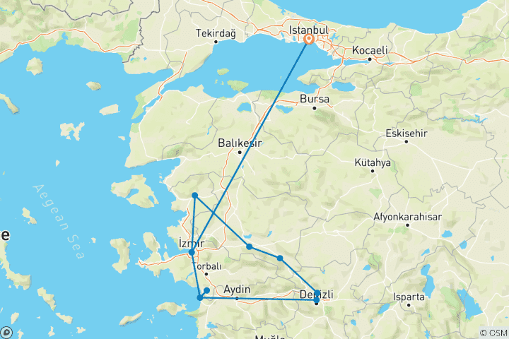 Carte du circuit Vacances privées de 9 jours en TURQUIE| Les sept églises de l'Apocalypse : Un pèlerinage sacré à travers l'ancienne Asie Mineure ! (entièrement guidé)