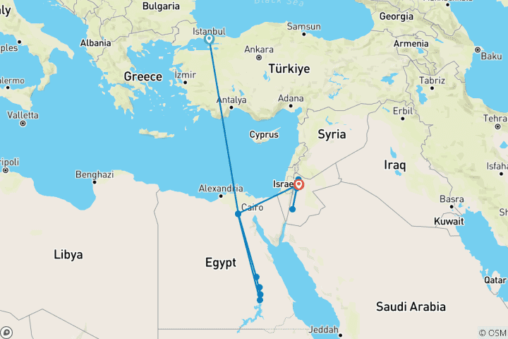 Map of 14-Day Cultural Tour: Turkey, Egypt & Jordan – Includes International Flights