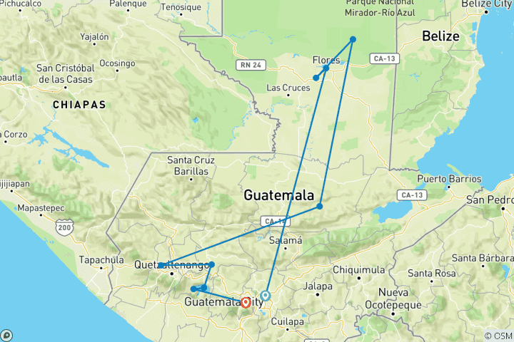 Carte du circuit Les points forts du Guatemala