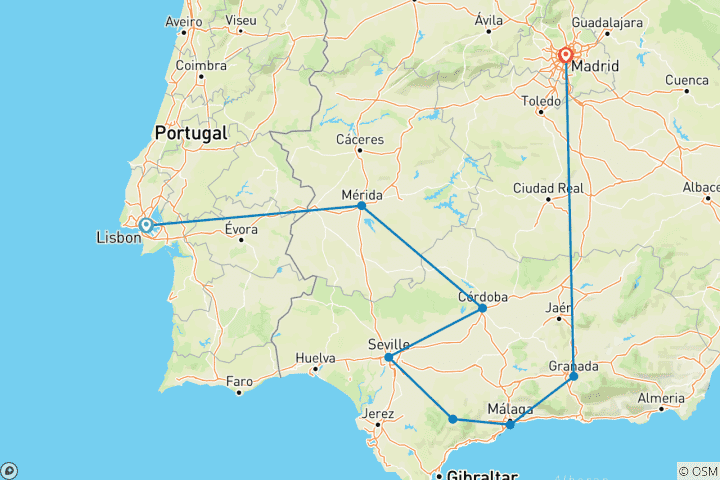 Carte du circuit Découverte du Portugal et de l'Espagne : De Lisbonne à Madrid