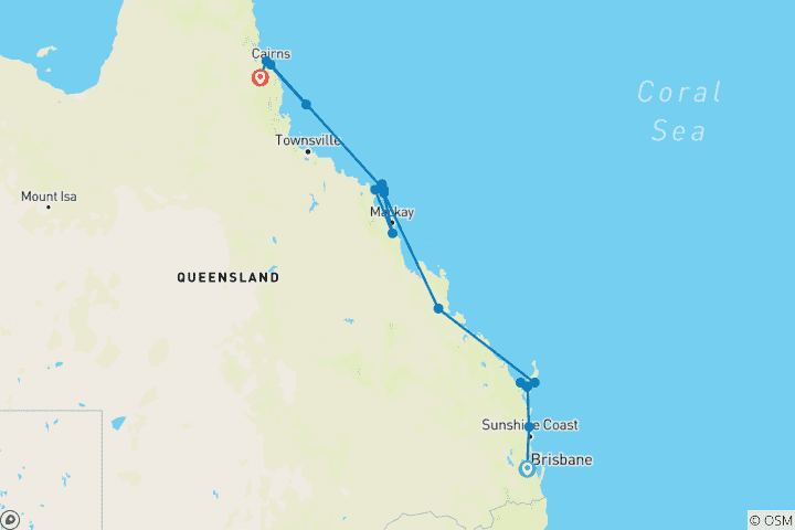 Map of Tropical Queensland: Brisbane to Cairns (Small Group, 2026/2027)