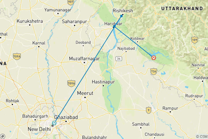 Carte du circuit Circuit spirituel du Gange avec le parc national Jim Corbett