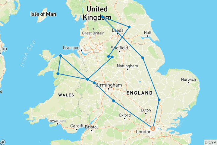 Carte du circuit Le meilleur de l'Angleterre, du Pays de Galles et du Yorkshire : Circuit de 5 jours en petit groupe
