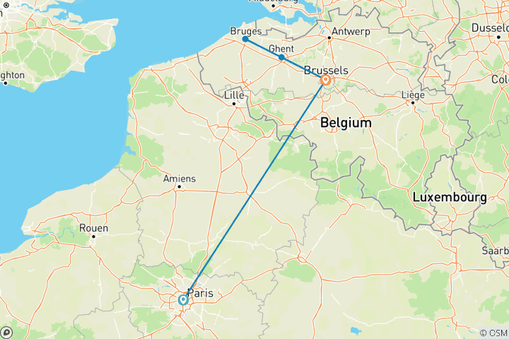 Map of 7 Days Across Paris & Brussels: From Eiffel Tower to Grand Place