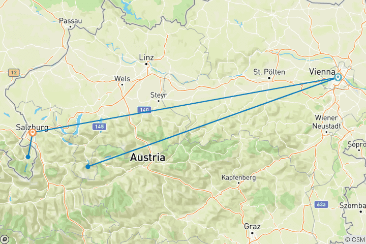 Carte du circuit 7 jours à Vienne et Salzbourg : L'histoire, la beauté et plus encore