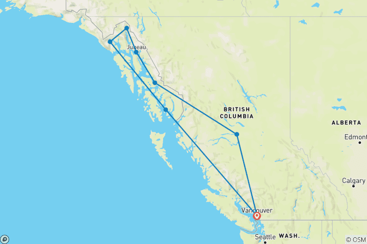 Carte du circuit Croisière dans le Passage intérieur de l'Alaska avec une croisière de 7 nuits de Holland America (2026)