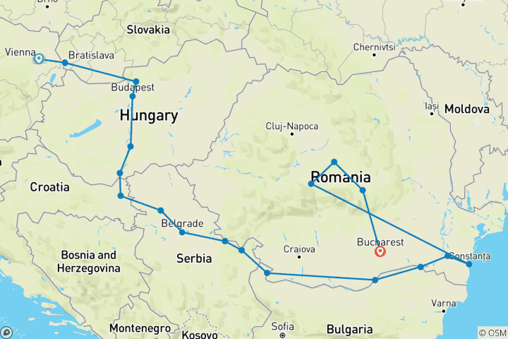 Carte du circuit Découverte du Bas-Danube avec Vienne et la Transylvanie 2027