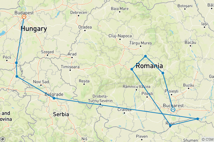 Map of Eastern Europe & Balkans Unveiled with Transylvania & Budapest 2027 - 15 Days (from Bucharest to Budapest)