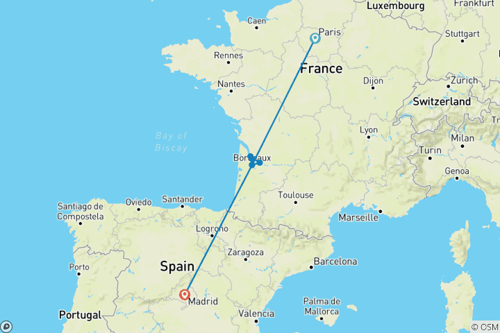 Map of Bordeaux Affair with Highlights of Paris & Madrid