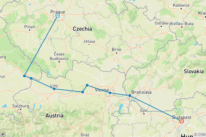Carte du circuit Les joyaux du Danube avec Prague 2027