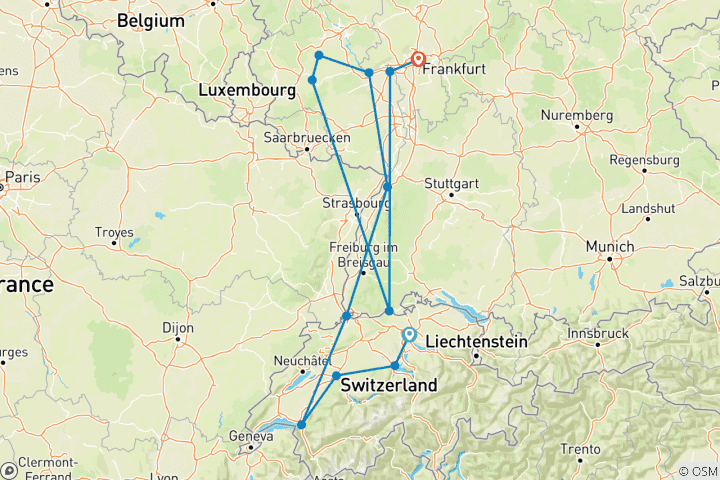 Map of Charming Castles & Vineyards of the Rhine & Moselle with Switzerland 2027