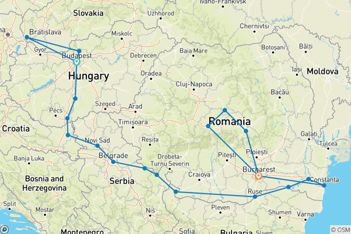 Carte du circuit Découverte du Bas-Danube avec la Transylvanie 2027