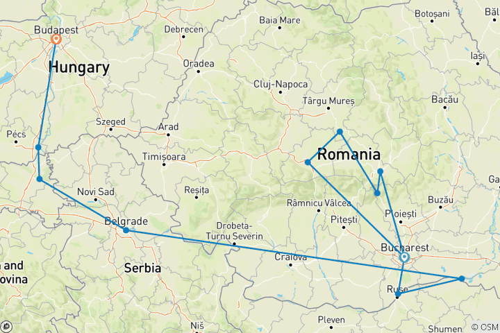 Carte du circuit L'Europe de l'Est et les Balkans dévoilés avec la Transylvanie 2027 - 13 jours (from Bucarest to Budapest)