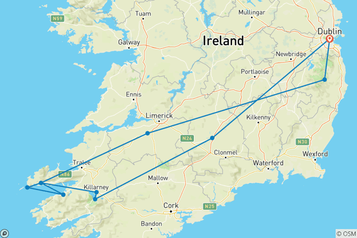 Carte du circuit Circuit en petit groupe à Dingle, Killarney et Wild Atlantic Way - 3 jours