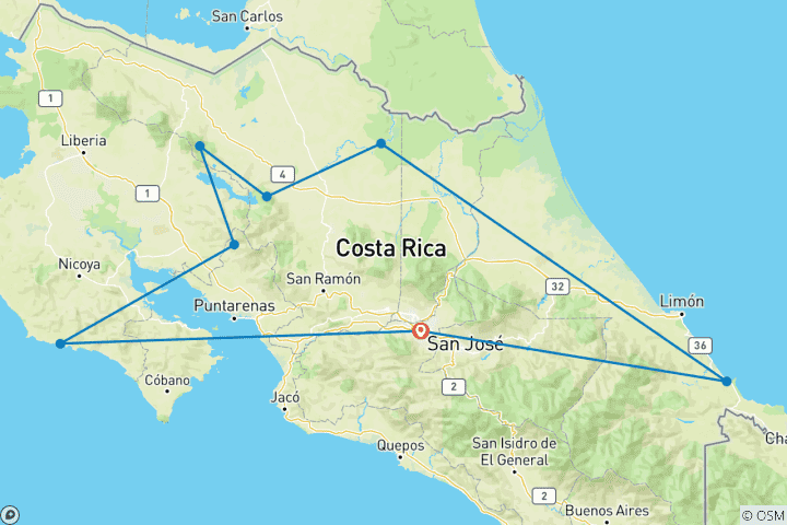 Karte von Verborgene Ecken Costa Ricas