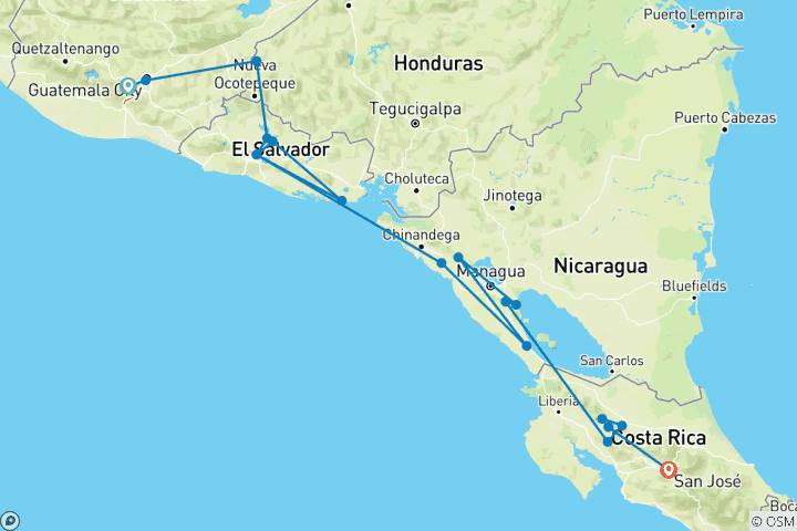 Map of Central American Journey (72 destinations)