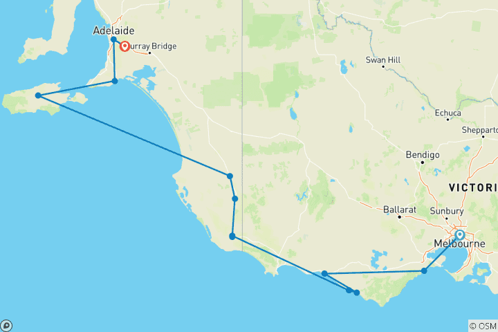Carte du circuit Escapade sur la Great Ocean Road et l'île Kangourou (2027/2028)