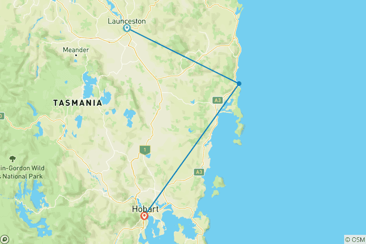 Map of Tassie's East Coast Highlights (2027/2028)