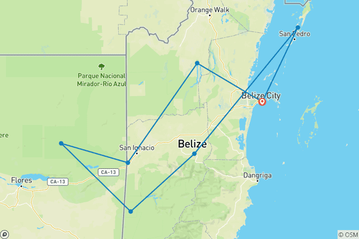 Map of Belize & Guatemala Round Trip - 15 Days from Mayan sites to the Beautiful Caribbean (English Speaking)