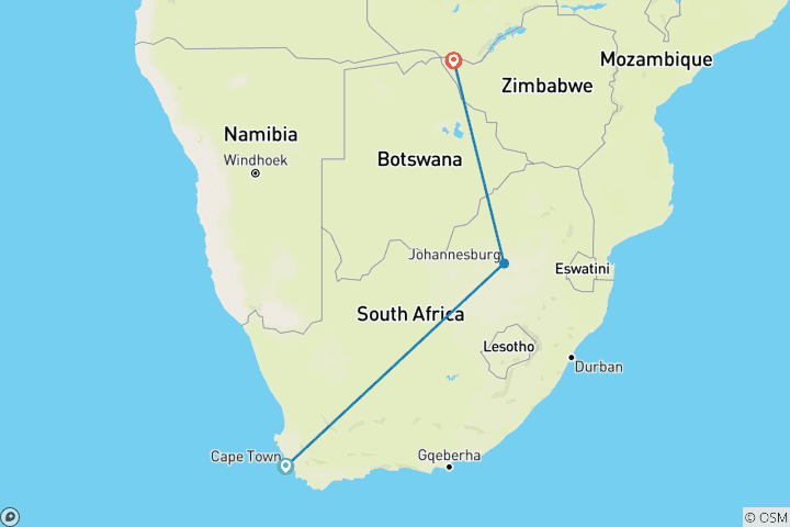 Carte du circuit Afrique du Sud et chutes Victoria - Un voyage en petit groupe