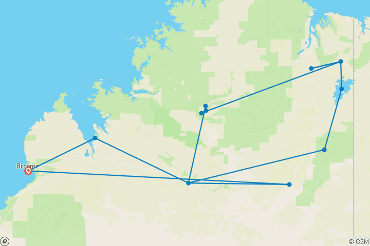 Mapa de Kimberley salvaje Overland (28 destinations)