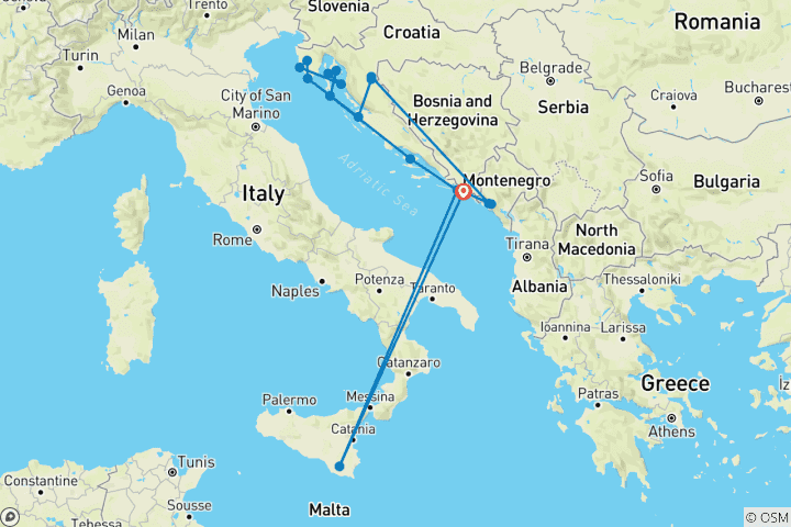 Map of Family Club - The Splendors of the Northern Adriatic Sea - Historic and Naturally Beautiful Ports of Call in Croatia and Montenegro (port-to-port cruise)