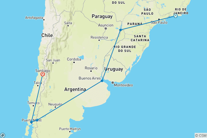 Carte du circuit Odyssée de l'Amérique du Sud
