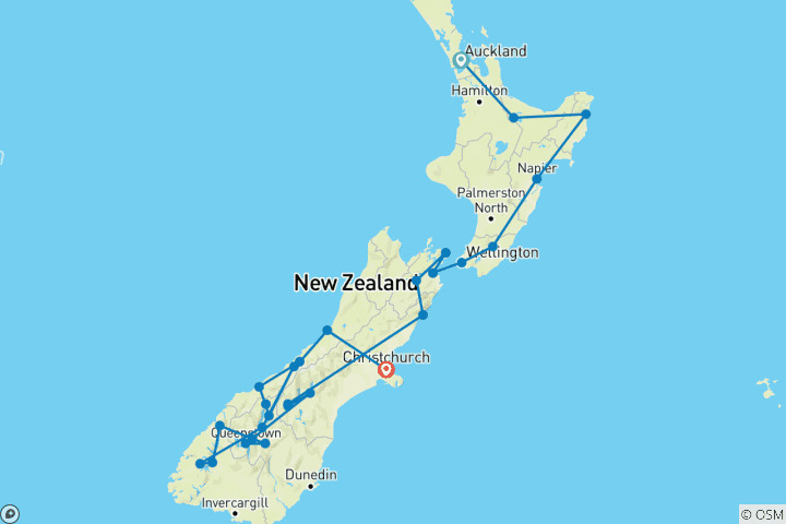 Map of Untamed New Zealand (Small Group, 2027/2028)