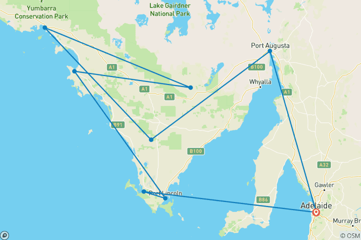 Map of South Australian Eyre Peninsula Escape (Small Group, 2027/2028)