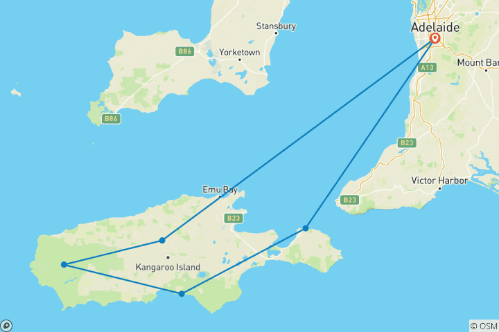 Map of Remarkable Adelaide to Kangaroo Island (Small Groups, 2027/2028, Best Buys)