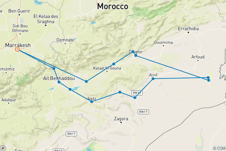 Map of Celebrate New Year’s Eve in the Desert – 4 Days of Magic from Marrakech to Merzouga