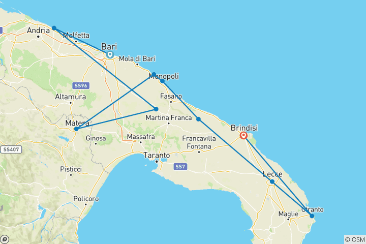 Map of Apulia & Basilicata Tour: the Wonders of Southern Italy