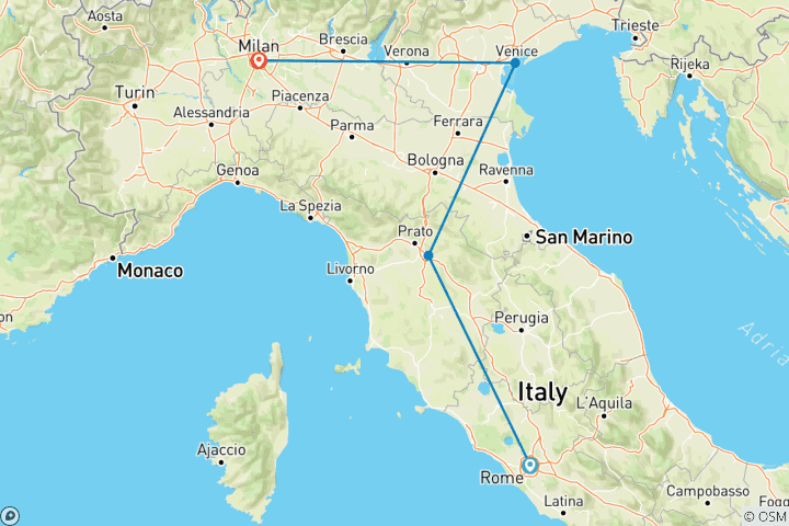 Carte du circuit Icônes de l'Italie : De Rome à Milan