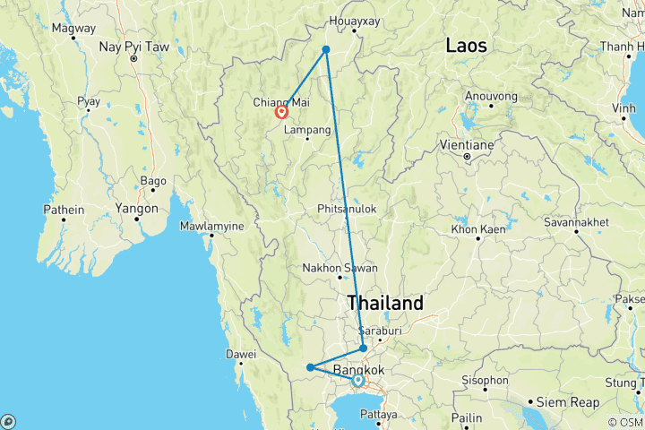 Kaart van Privé - Reizen Van Bangkok Naar Noord-Thailand 10 Dagen 9 Nachten