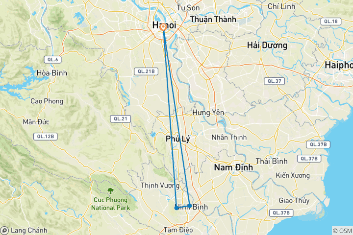Map of Ninh Binh - Hoa Lu - Trang An complex Day tour