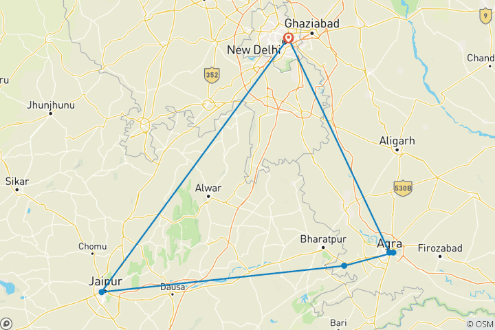 Carte du circuit Circuit tout compris de 5 jours à Delhi, Agra et Jaipur (Triangle d'or) - Circuit de groupe