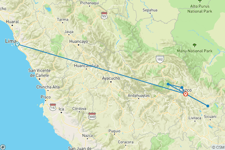 Carte du circuit Aventure épique de 8 jours au Pérou