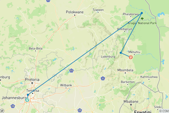 Carte du circuit Safari dans le Kruger