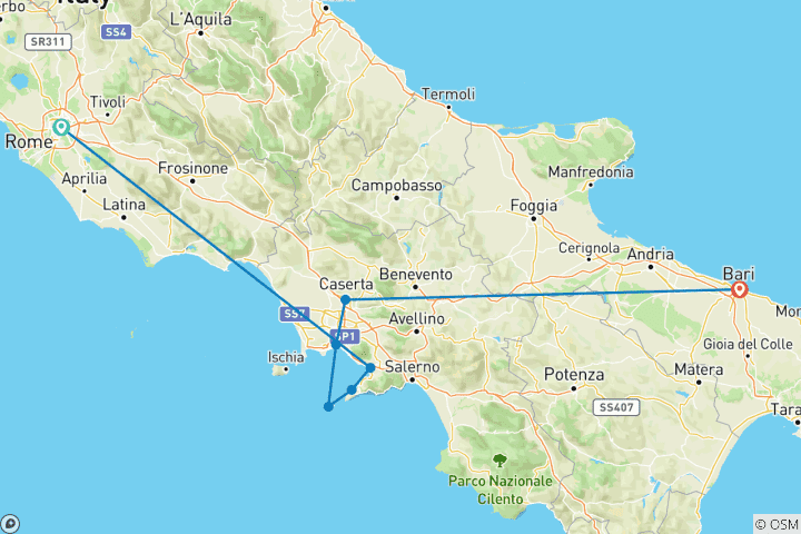Carte du circuit Le charme méridional de l'Italie : De Rome aux Pouilles