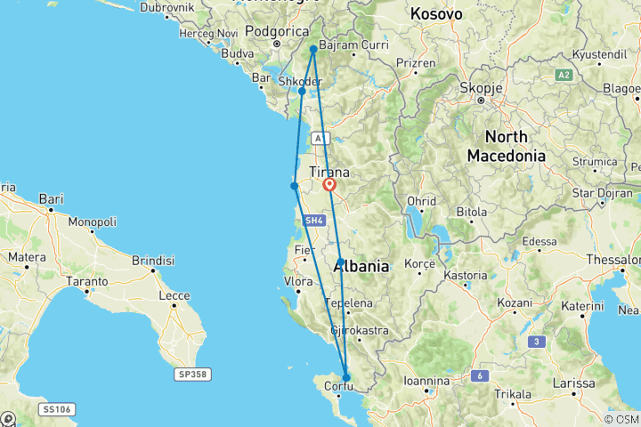 Carte du circuit L'Albanie absolue : Berat Me Up & Beach Me Crazy ! (14 destinations)