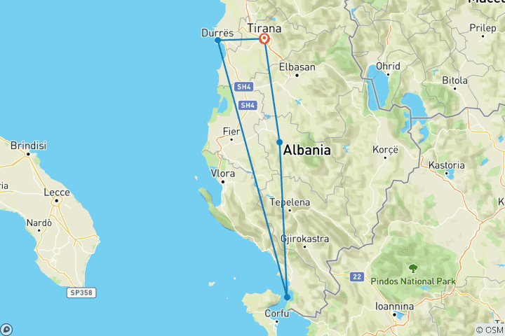 Carte du circuit L'Albanie absolue : Berat Me Up & Beach Me Crazy ! (10 destinations)