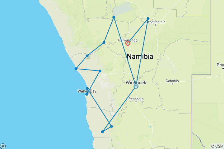 Carte du circuit Drifters - Namibia Explorer 10 nuits