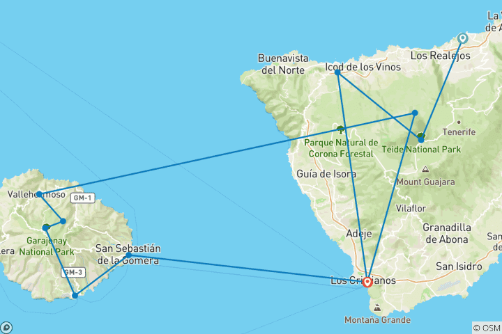 Carte du circuit Randonnée à Ténérife et à La Gomera